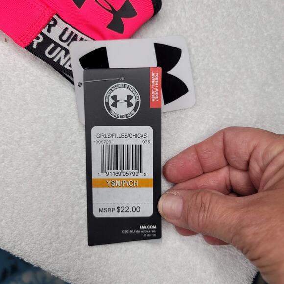 Under ARMOUR NEW Girls Heat gear Workout Sports Bra Elastic Straps Pink Medium - Picture 4 of 5